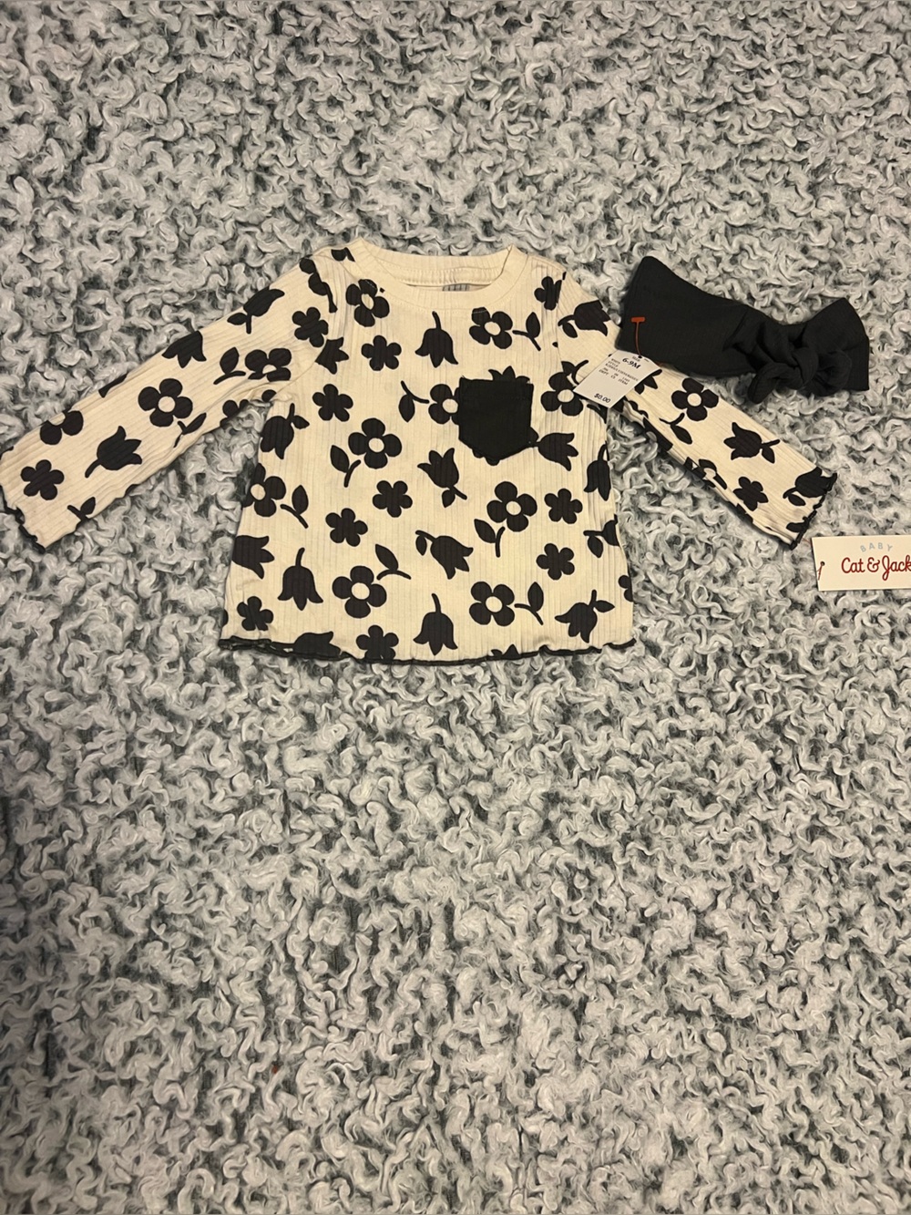 Cat &Jack Baby Flower long sleeve top and head band.